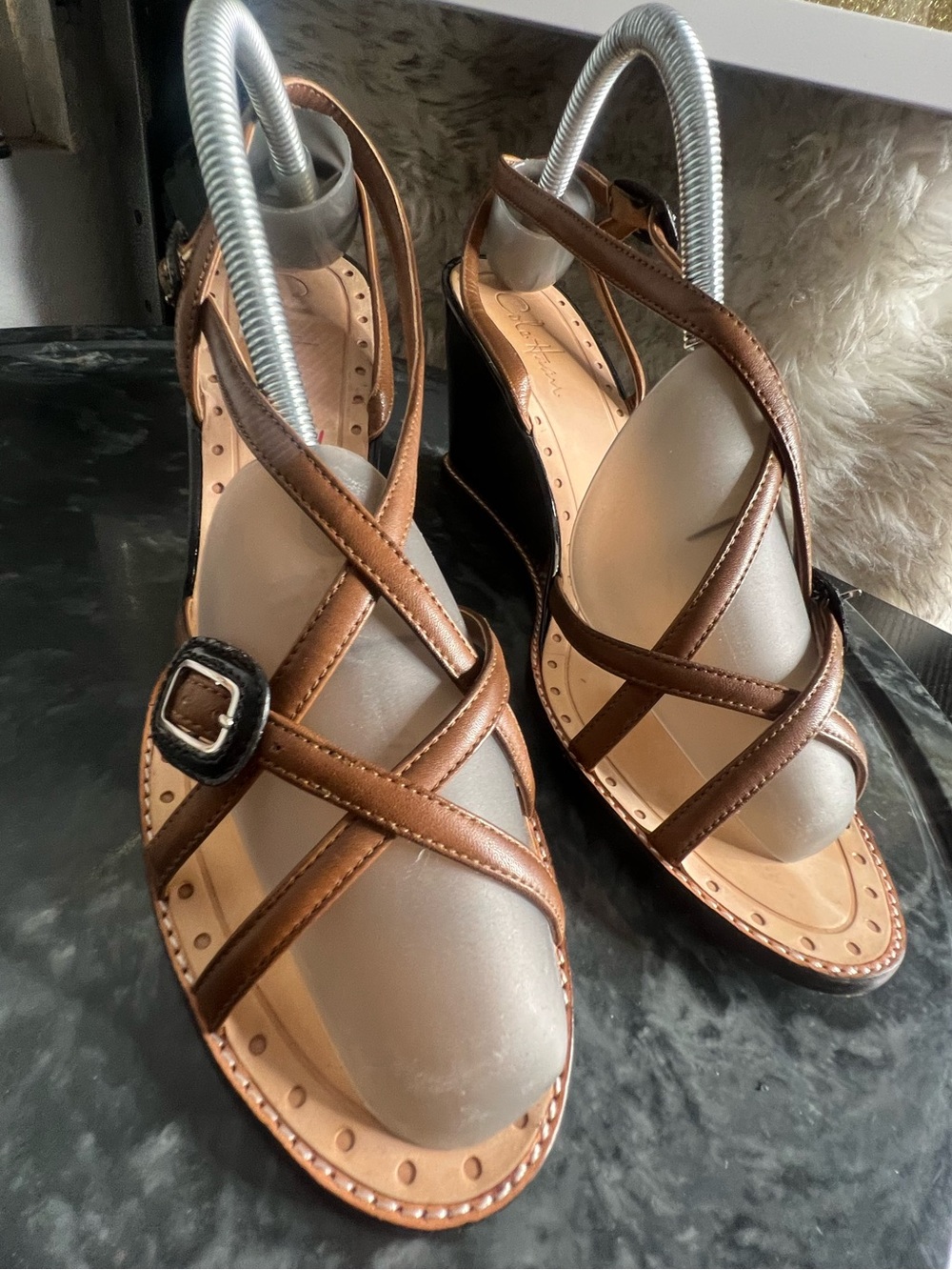 Cole Haan Capri High Wedge Heel Sandal Strap Slingback women Brown - Picture 5 of 10